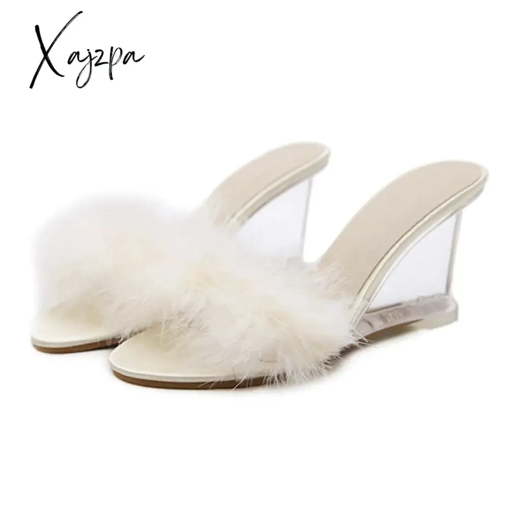 Xajzpa - Women Slippers Shoes Summer High Heels Woman Sandals Wedges Crystal Transparent Mules Shoes Brand Wedding Shoes Plus Size