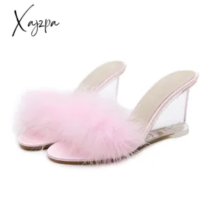 Xajzpa - Women Slippers Shoes Summer High Heels Woman Sandals Wedges Crystal Transparent Mules Shoes Brand Wedding Shoes Plus Size